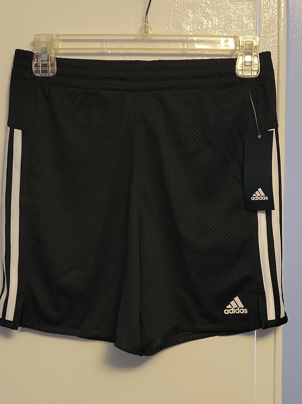 Adidas Women's Black Athletic Mesh Shorts with White Stripes